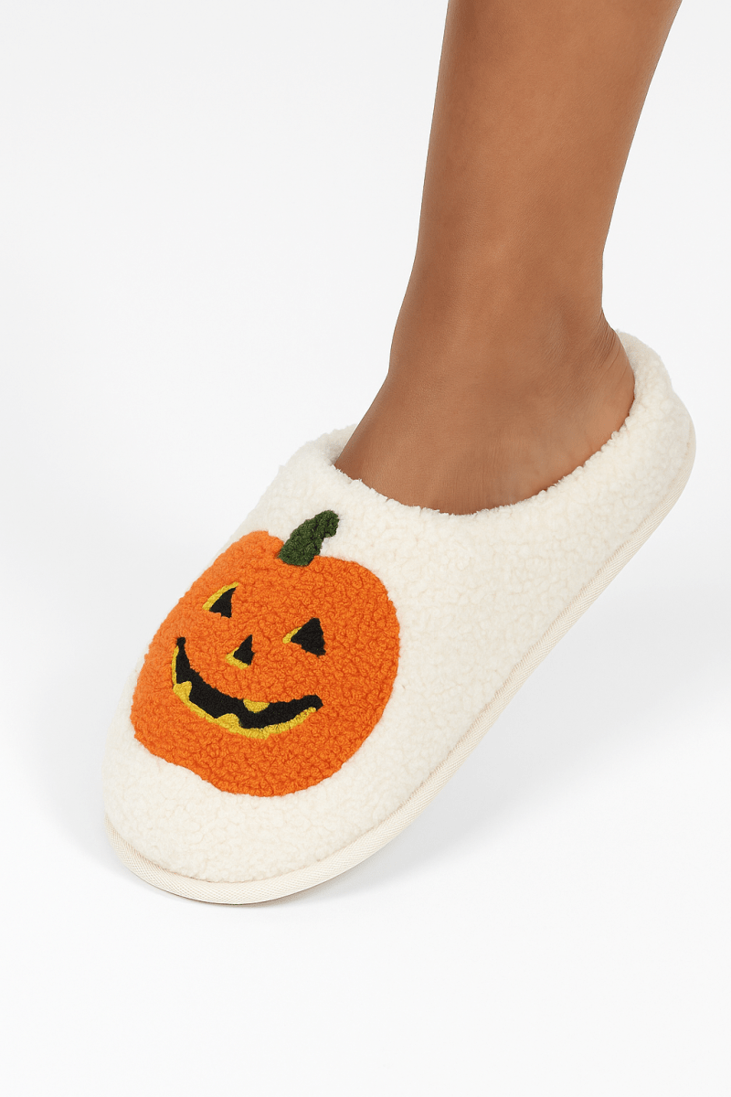 Pantuflas felpa calabaza Halloween invierno para casa - Carmen Modas - Slides Shoes + Flip Flops