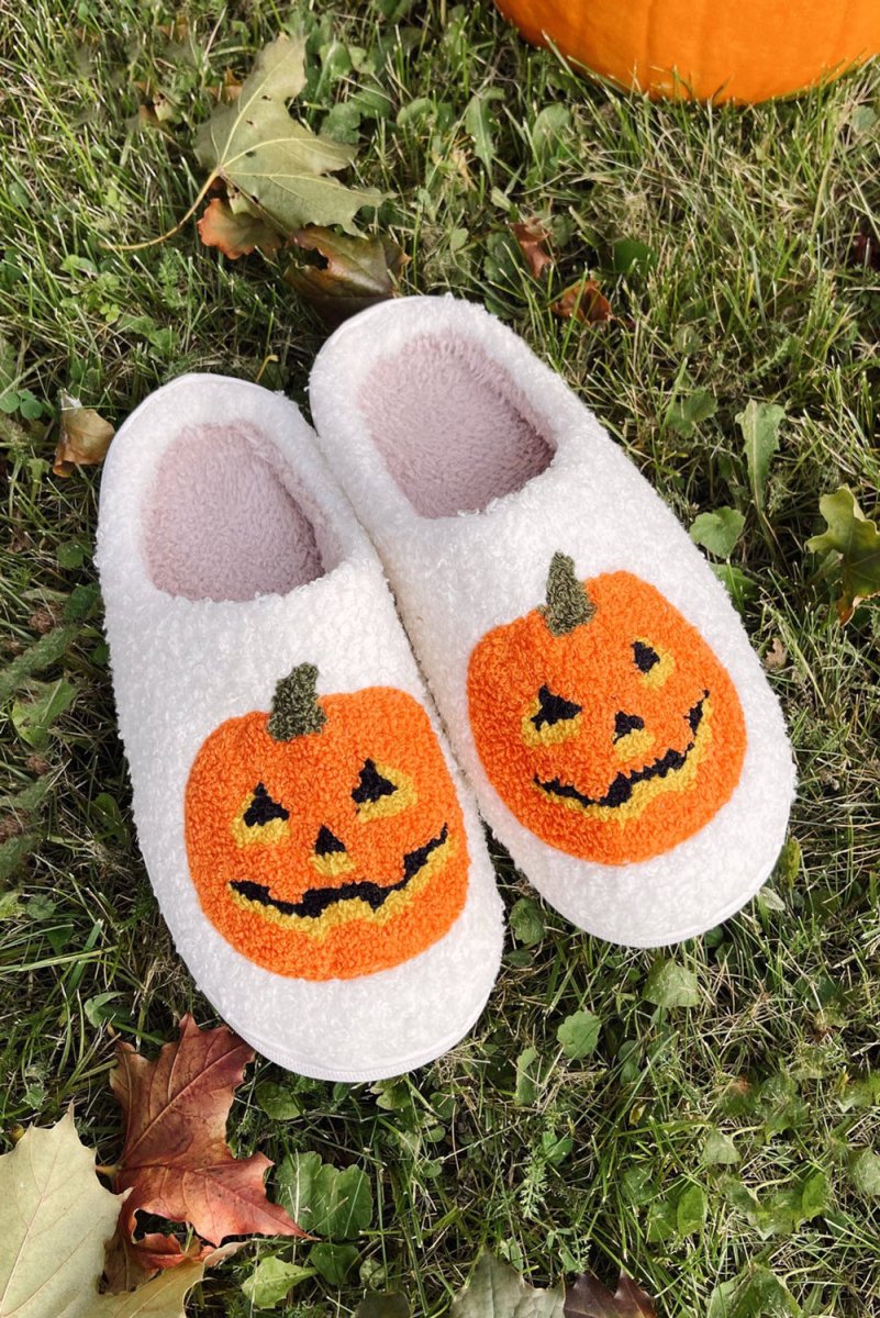 Pantuflas felpa calabaza Halloween invierno para casa - Carmen Modas - Slides Shoes + Flip Flops