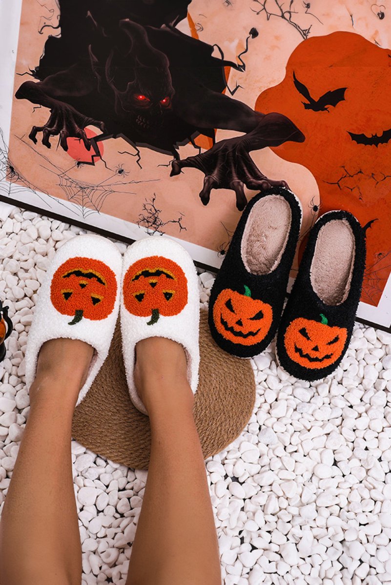 Pantuflas felpa calabaza Halloween invierno para casa - Carmen Modas - Slides Shoes + Flip Flops