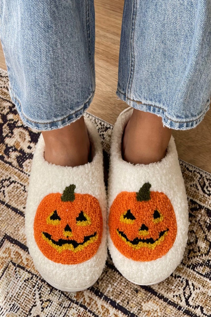 Pantuflas felpa calabaza Halloween invierno para casa - Carmen Modas - Slides Shoes + Flip Flops