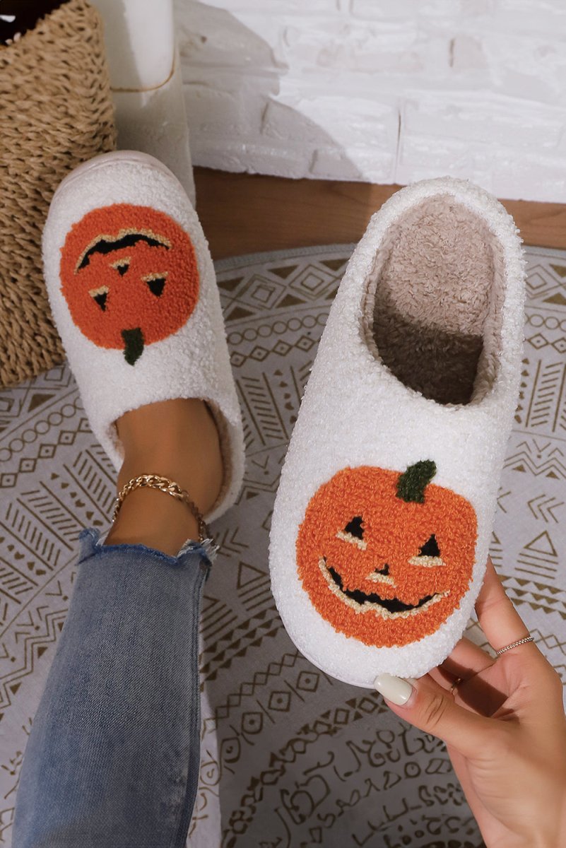 Pantuflas felpa calabaza Halloween invierno para casa - Carmen Modas - Slides Shoes + Flip Flops