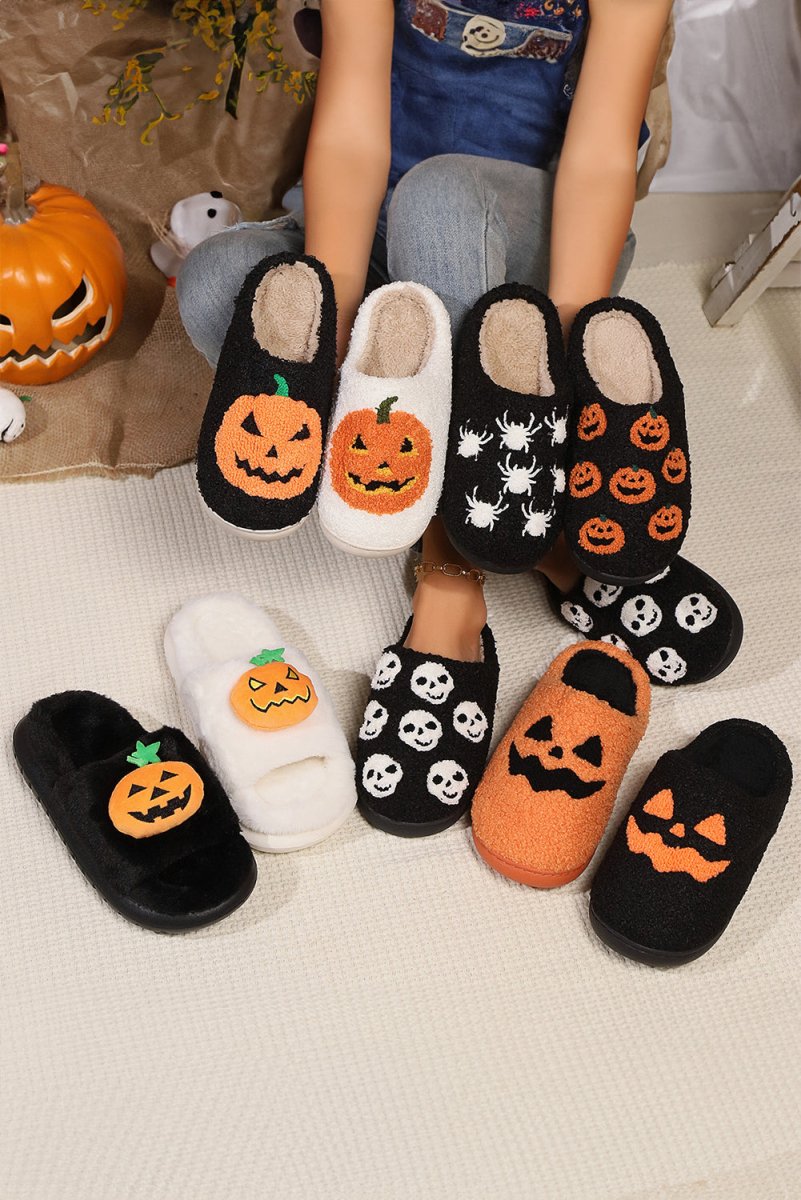 Pantuflas felpa calabaza Halloween invierno para casa - Carmen Modas - Slides Shoes + Flip Flops