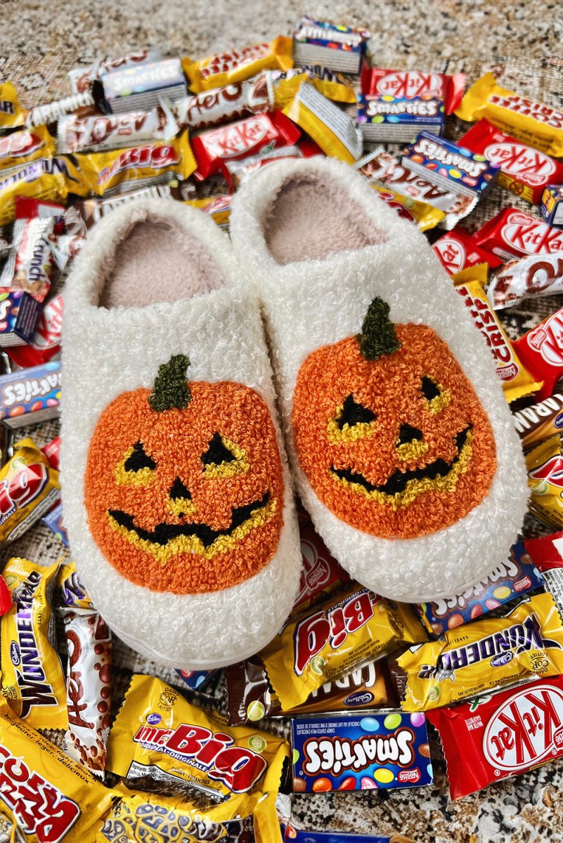 Pantuflas felpa calabaza Halloween invierno para casa - Carmen Modas - Slides Shoes + Flip Flops