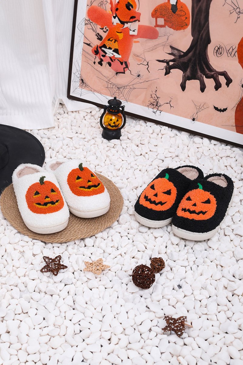 Pantuflas felpa calabaza Halloween invierno para casa - Carmen Modas - Slides Shoes + Flip Flops