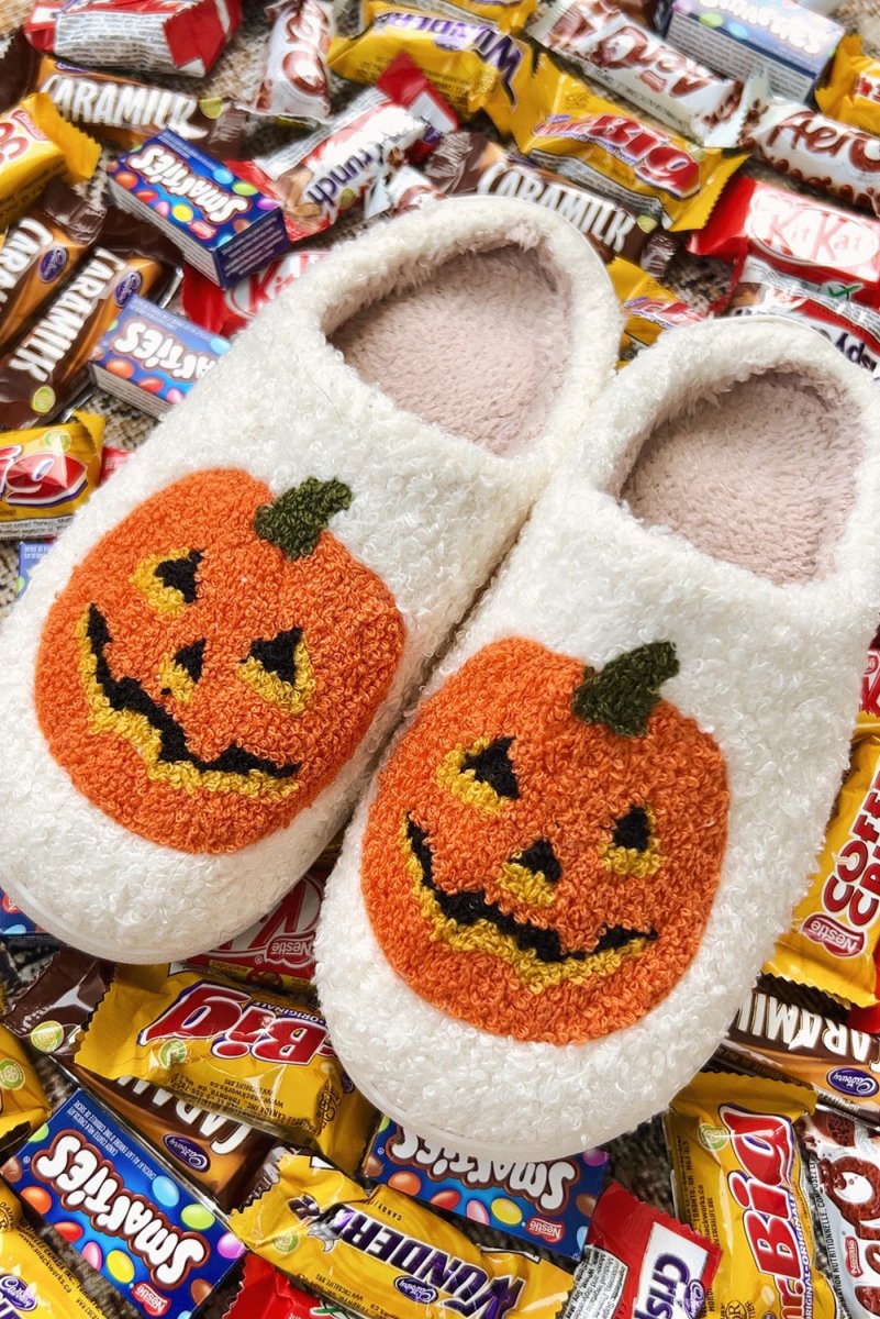 Pantuflas felpa calabaza Halloween invierno para casa - Carmen Modas - Slides Shoes + Flip Flops