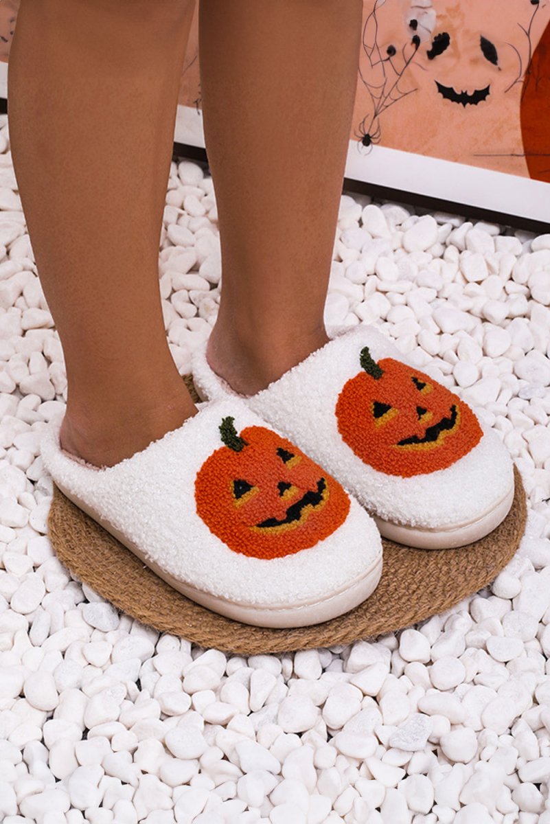 Pantuflas felpa calabaza Halloween invierno para casa - Carmen Modas - Slides Shoes + Flip Flops