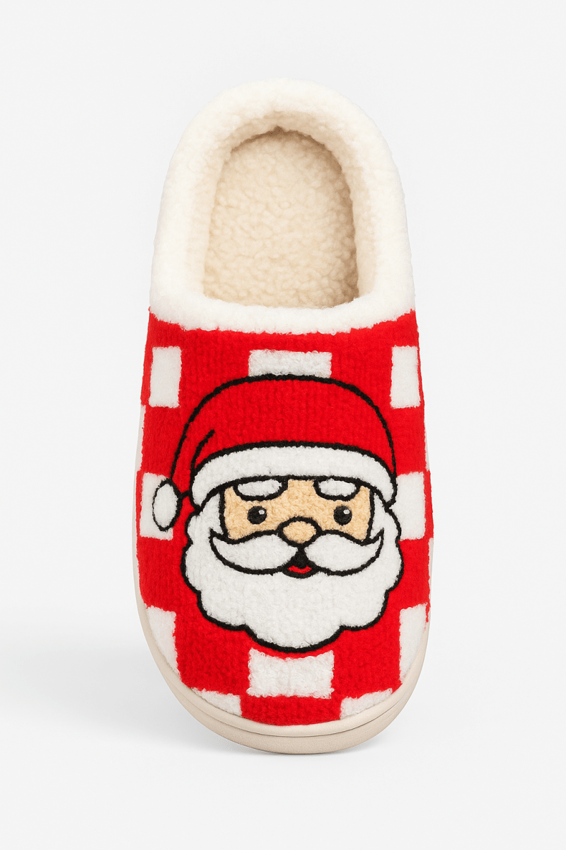 Pantuflas navideñas cuadros Santa Claus peluche invierno - Carmen Modas - Slides Shoes + Flip Flops