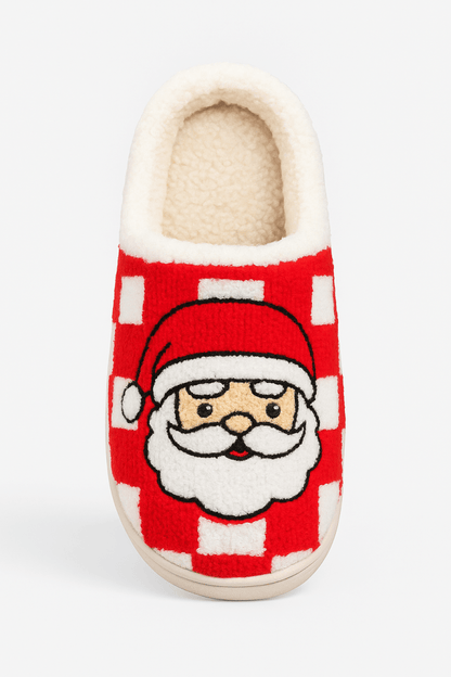 Pantuflas navideñas cuadros Santa Claus peluche invierno - Carmen Modas - Slides Shoes + Flip Flops