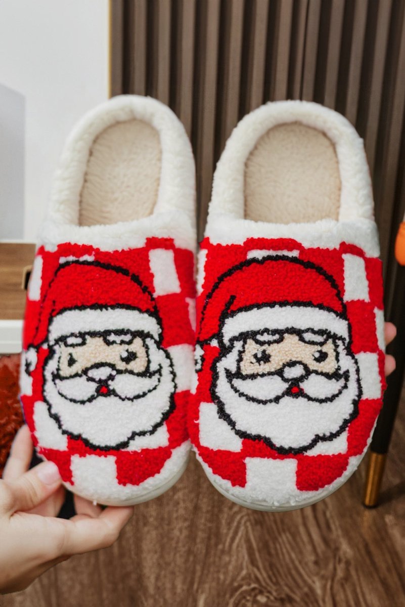 Pantuflas navideñas cuadros Santa Claus peluche invierno - Carmen Modas - Slides Shoes + Flip Flops