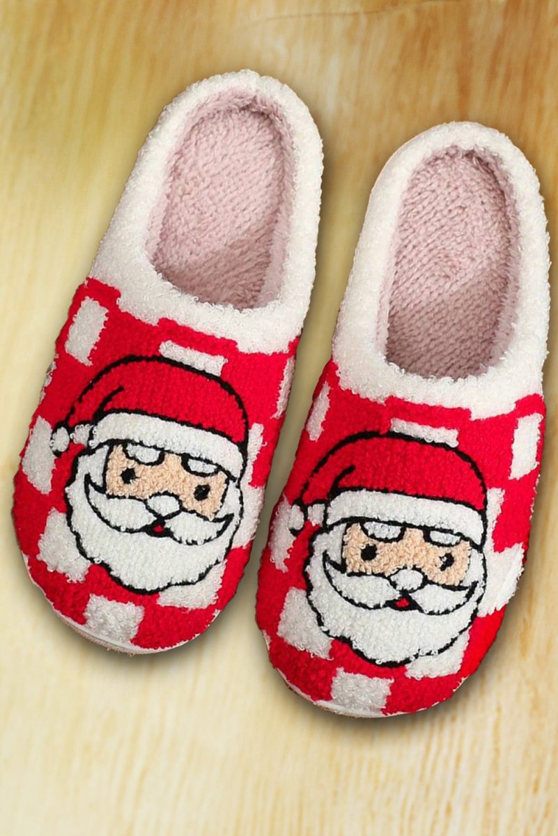 Pantuflas navideñas cuadros Santa Claus peluche invierno - Carmen Modas - Slides Shoes + Flip Flops