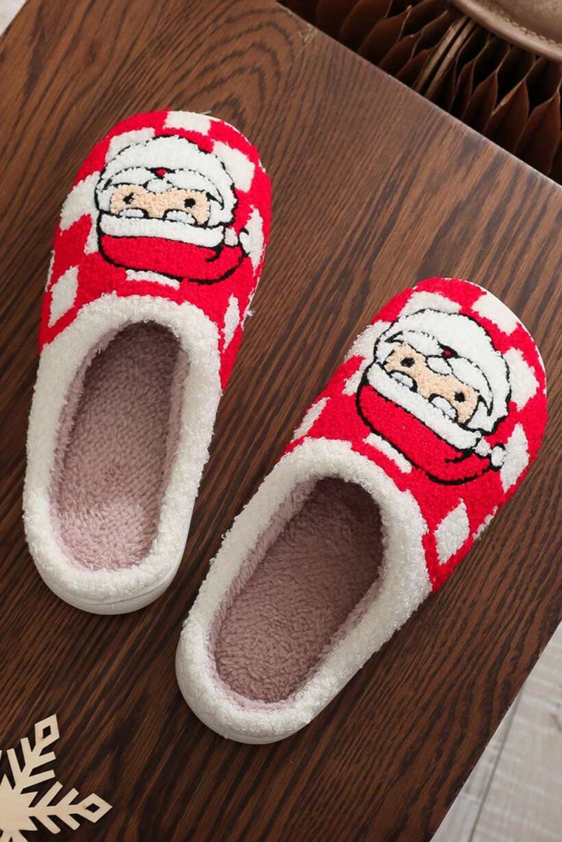 Pantuflas navideñas cuadros Santa Claus peluche invierno - Carmen Modas - Slides Shoes + Flip Flops
