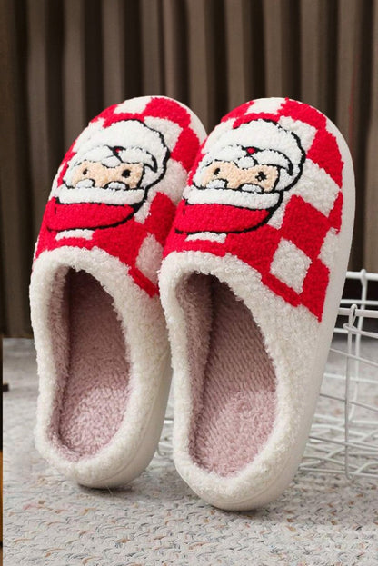 Pantuflas navideñas cuadros Santa Claus peluche invierno - Carmen Modas - Slides Shoes + Flip Flops