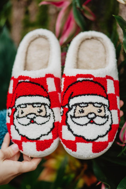 Pantuflas navideñas cuadros Santa Claus peluche invierno - Carmen Modas - Slides Shoes + Flip Flops