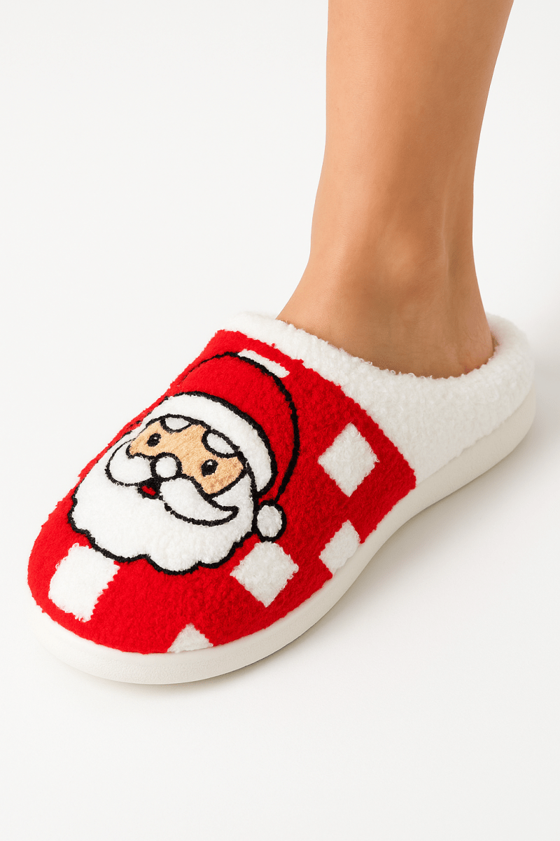 Pantuflas navideñas cuadros Santa Claus peluche invierno - Carmen Modas - Slides Shoes + Flip Flops