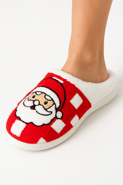 Pantuflas navideñas cuadros Santa Claus peluche invierno - Carmen Modas - Slides Shoes + Flip Flops