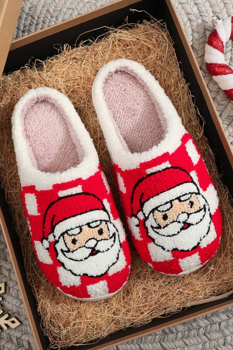 Pantuflas navideñas cuadros Santa Claus peluche invierno - Carmen Modas - Slides Shoes + Flip Flops