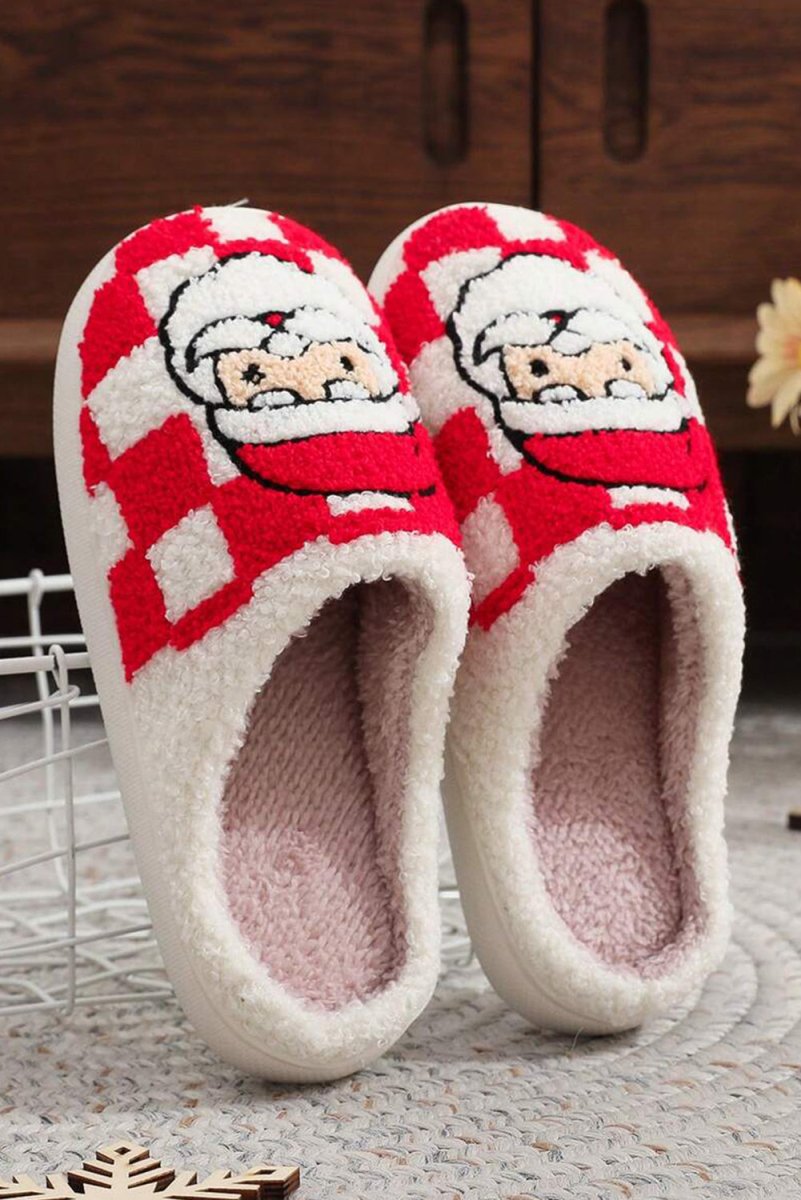 Pantuflas navideñas cuadros Santa Claus peluche invierno - Carmen Modas - Slides Shoes + Flip Flops