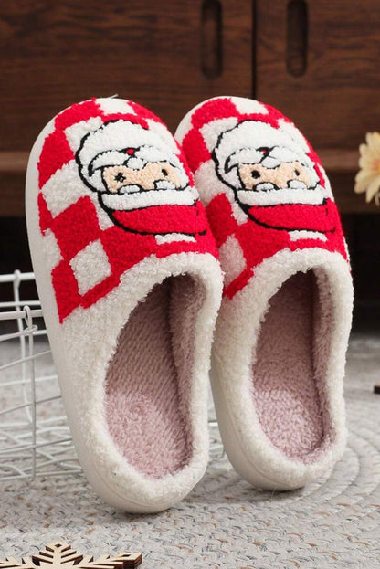 Pantuflas navideñas cuadros Santa Claus peluche invierno - Carmen Modas - Slides Shoes + Flip Flops