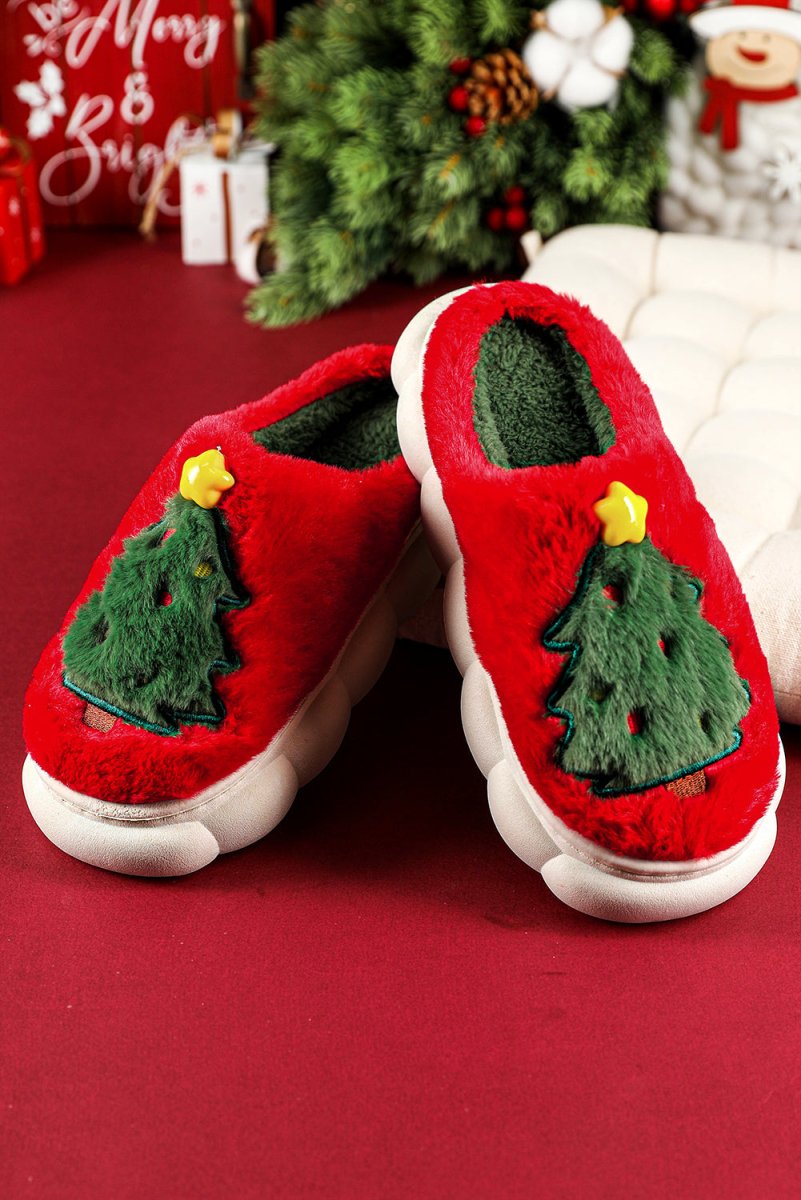 Pantuflas navideñas gruesas suela felpa interior árbol - Carmen Modas - Slides Shoes + Flip Flops
