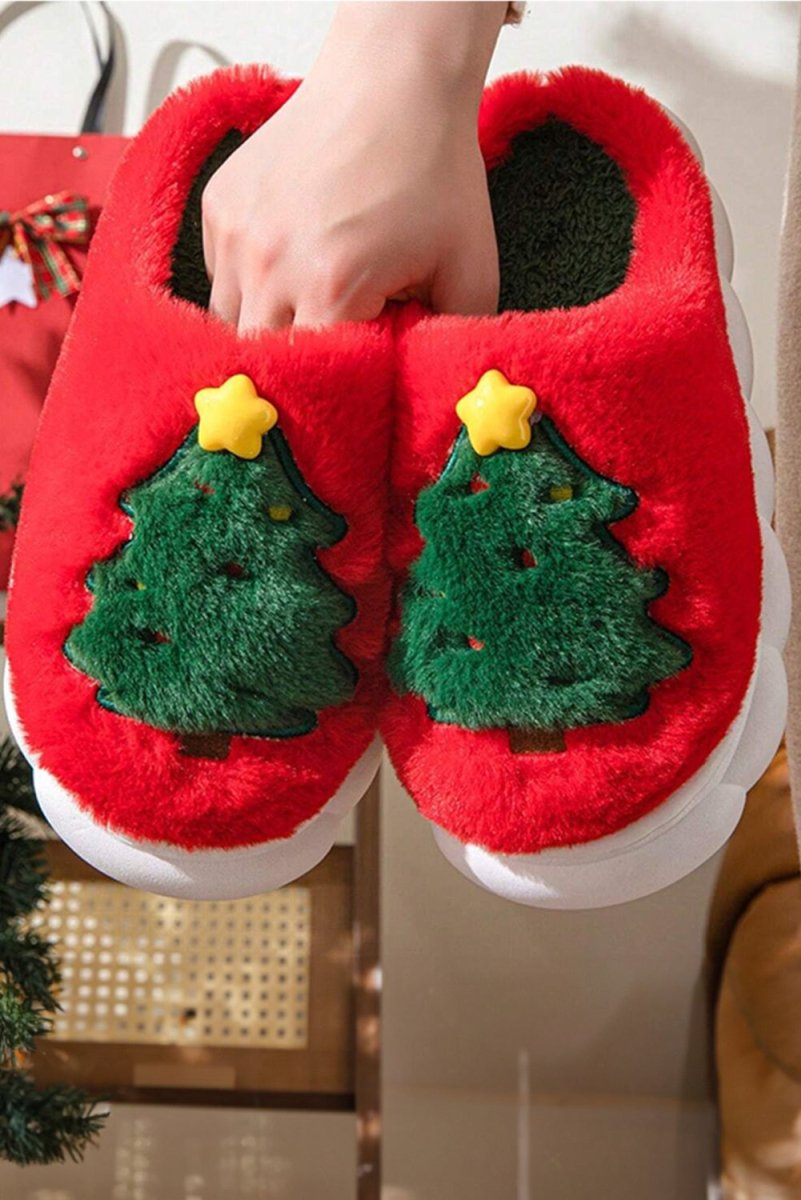 Pantuflas navideñas gruesas suela felpa interior árbol - Carmen Modas - Slides Shoes + Flip Flops
