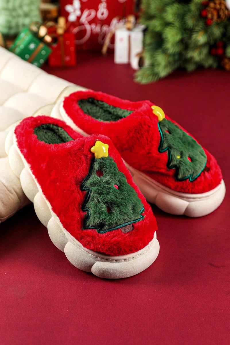Pantuflas navideñas gruesas suela felpa interior árbol - Carmen Modas - Slides Shoes + Flip Flops
