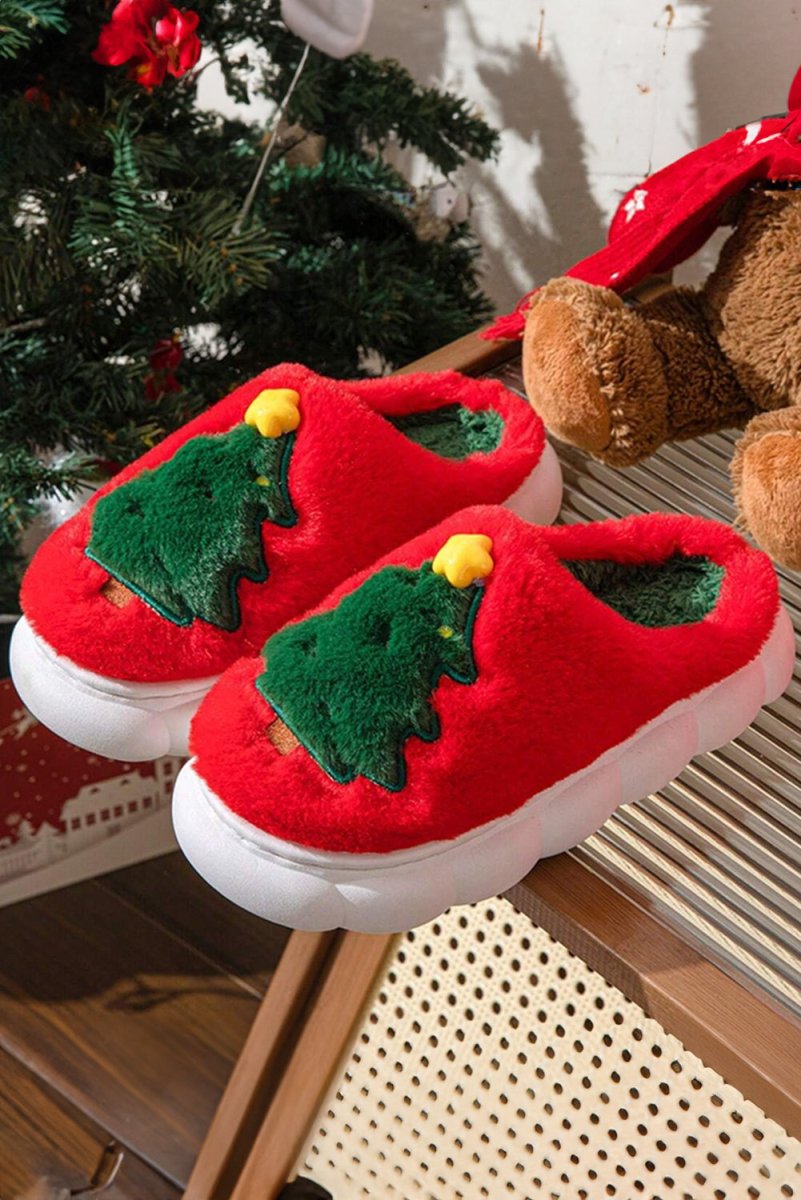 Pantuflas navideñas gruesas suela felpa interior árbol - Carmen Modas - Slides Shoes + Flip Flops