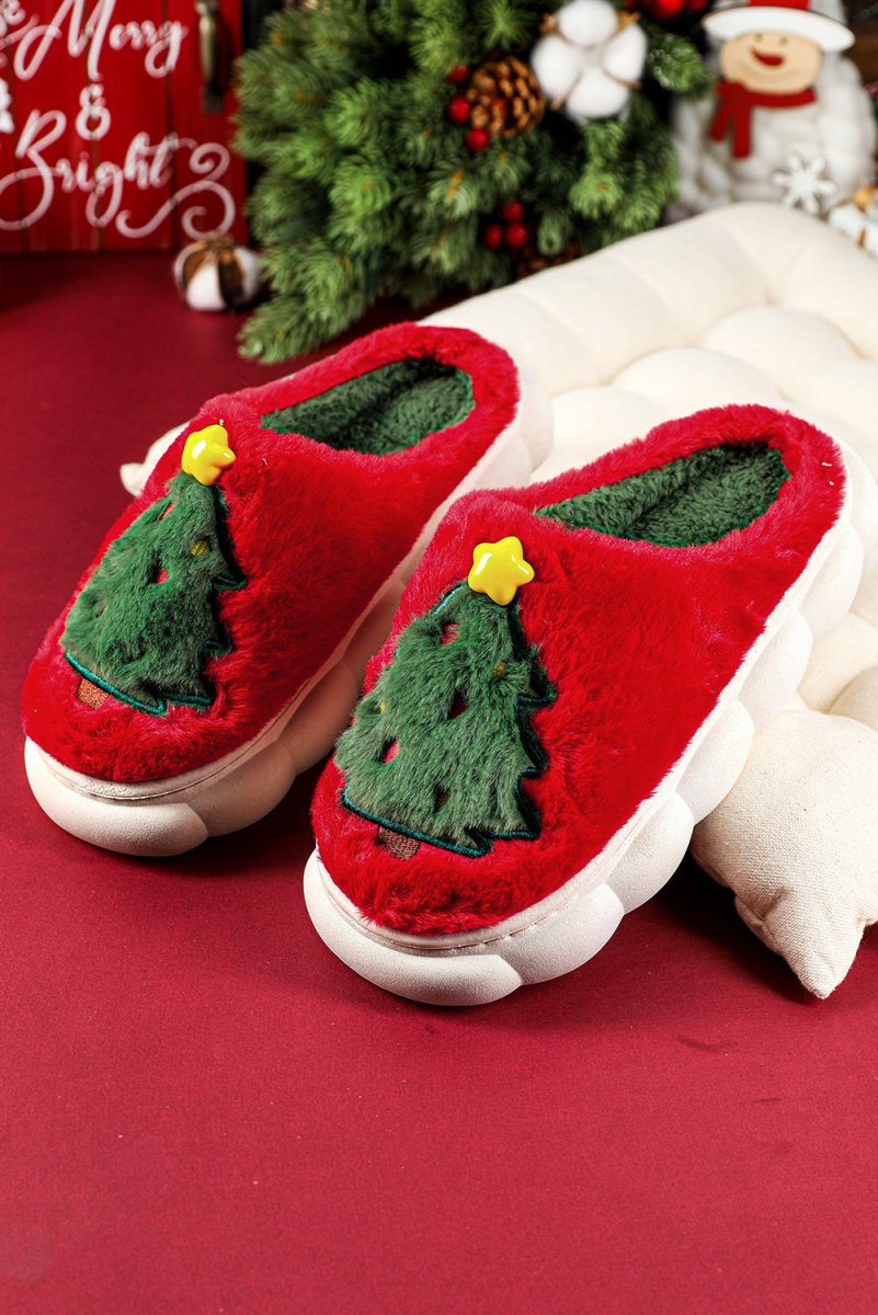 Pantuflas navideñas gruesas suela felpa interior árbol - Carmen Modas - Slides Shoes + Flip Flops