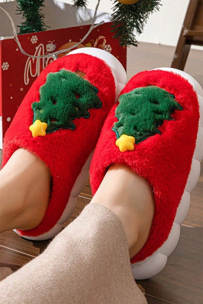 Pantuflas navideñas gruesas suela felpa interior árbol - Carmen Modas - Slides Shoes + Flip Flops