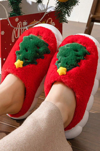 Pantuflas navideñas gruesas suela felpa interior árbol - Carmen Modas - Slides Shoes + Flip Flops