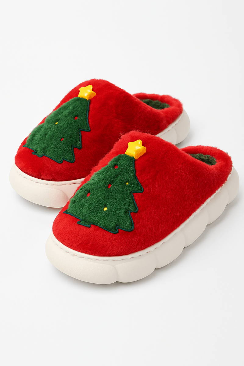 Pantuflas navideñas gruesas suela felpa interior árbol - Carmen Modas - Slides Shoes + Flip Flops
