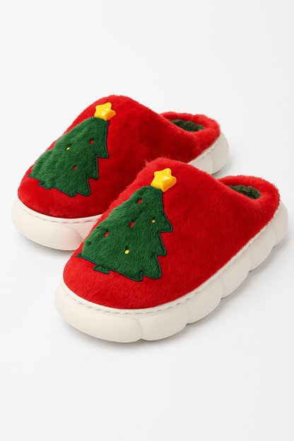 Pantuflas navideñas gruesas suela felpa interior árbol - Carmen Modas - Slides Shoes + Flip Flops