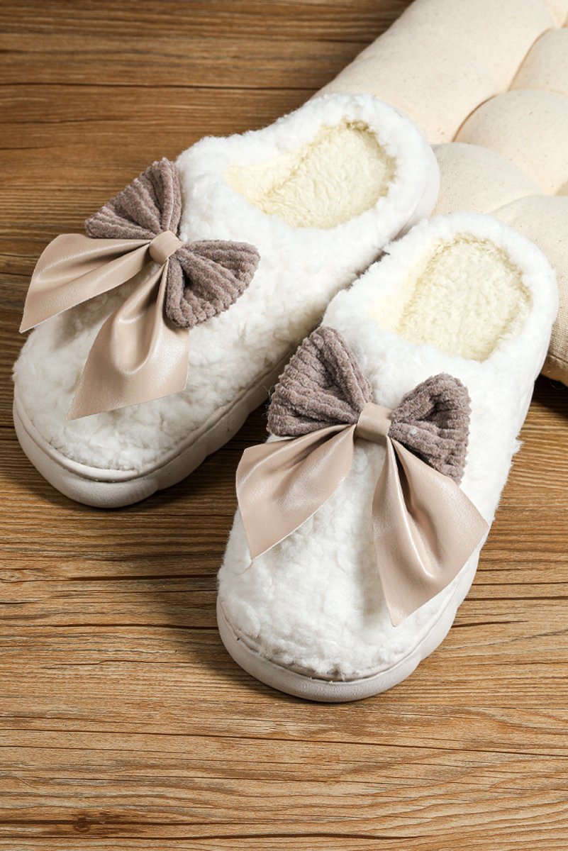 Pantuflas peluche invierno con lazo decorativo contrastante - Carmen Modas - Slides Shoes + Flip Flops