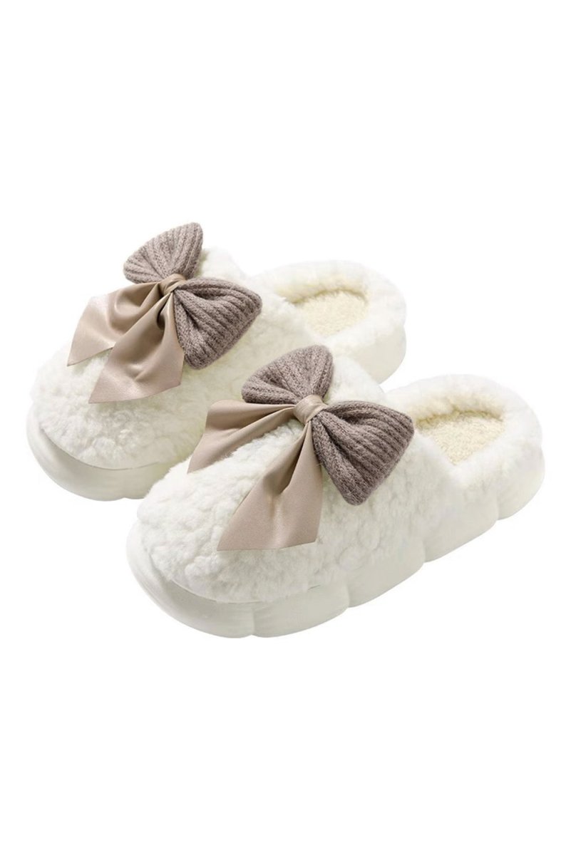 Pantuflas peluche invierno con lazo decorativo contrastante - Carmen Modas - Slides Shoes + Flip Flops