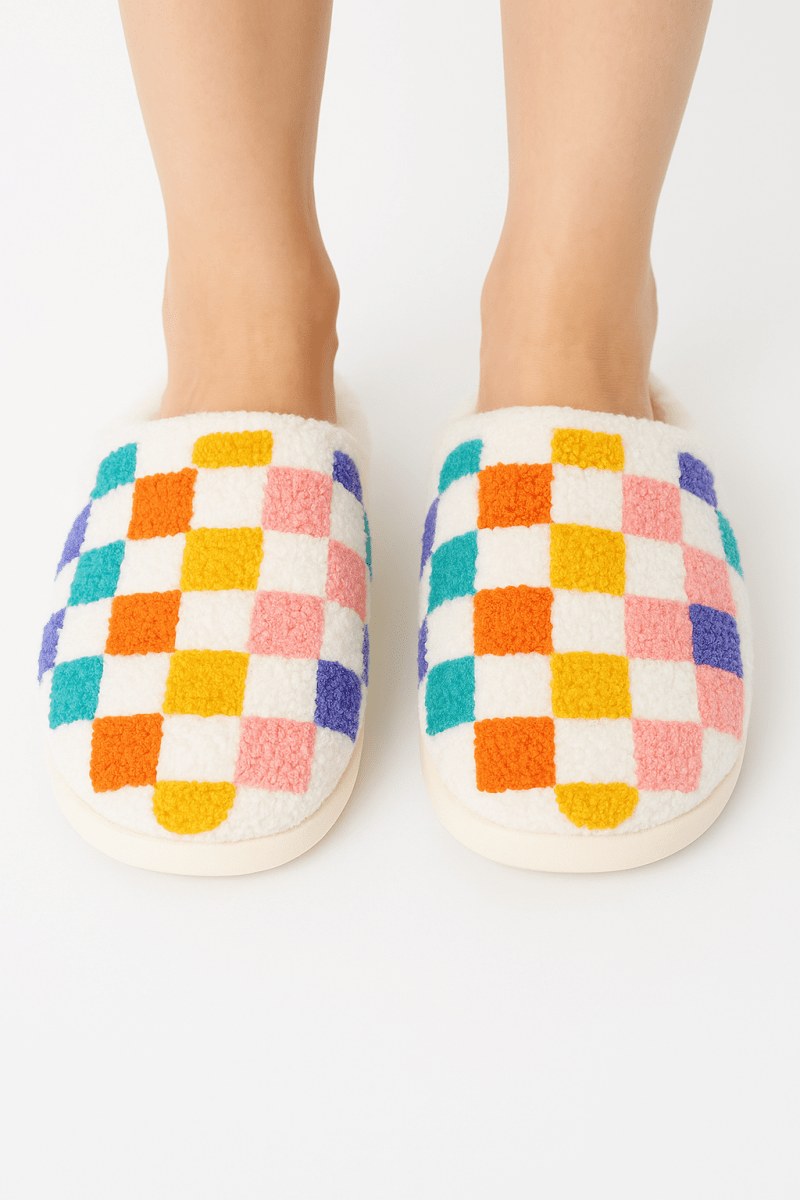 Pantuflas térmicas afelpadas a cuadros para otoño invierno - Carmen Modas - Slides Shoes + Flip Flops