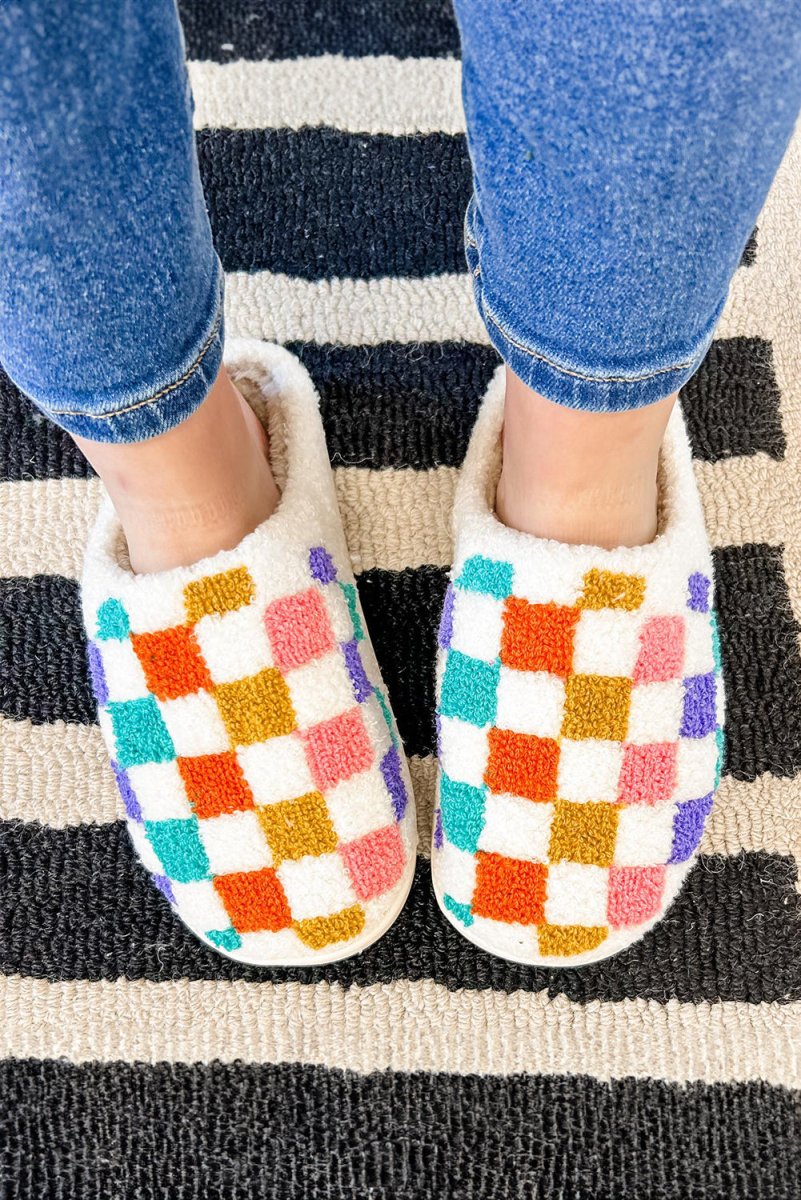 Pantuflas térmicas afelpadas a cuadros para otoño invierno - Carmen Modas - Slides Shoes + Flip Flops