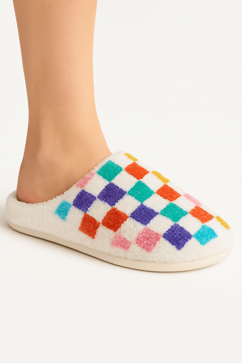 Pantuflas térmicas afelpadas a cuadros para otoño invierno - Carmen Modas - Slides Shoes + Flip Flops