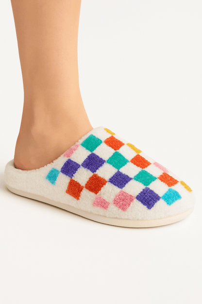 Pantuflas térmicas afelpadas a cuadros para otoño invierno - Carmen Modas - Slides Shoes + Flip Flops