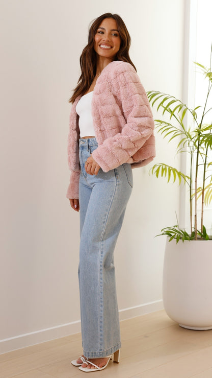 Chaqueta corta de pelo sintético para mujer | Frente abierto