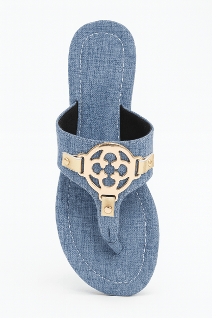 Sandalias chancla cuero sintético con adorno metálico casual - Carmen Modas - Sandals