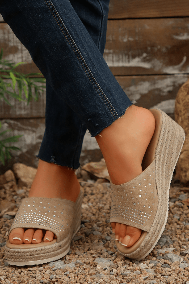 Sandalias de Cuña con Brillos en Ante para Mujer - Carmen Modas - Sandals