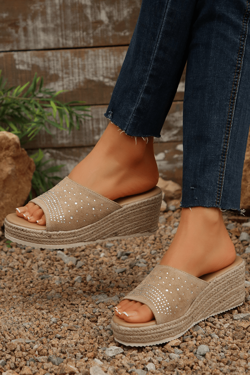 Sandalias de Cuña con Brillos en Ante para Mujer - Carmen Modas - Sandals