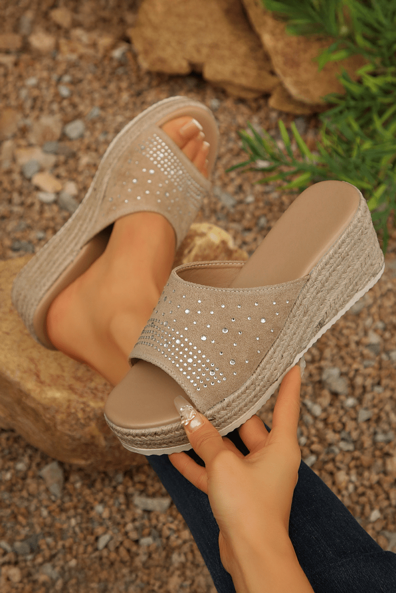 Sandalias de Cuña con Brillos en Ante para Mujer - Carmen Modas - Sandals