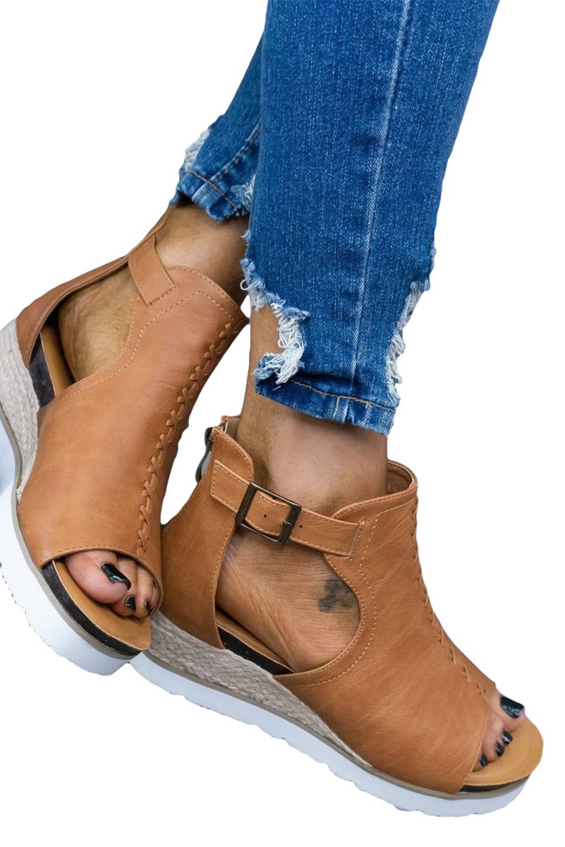 Sandalias de Plataforma con Hebilla y Diseño Calado Mujer - Carmen Modas - Sandals