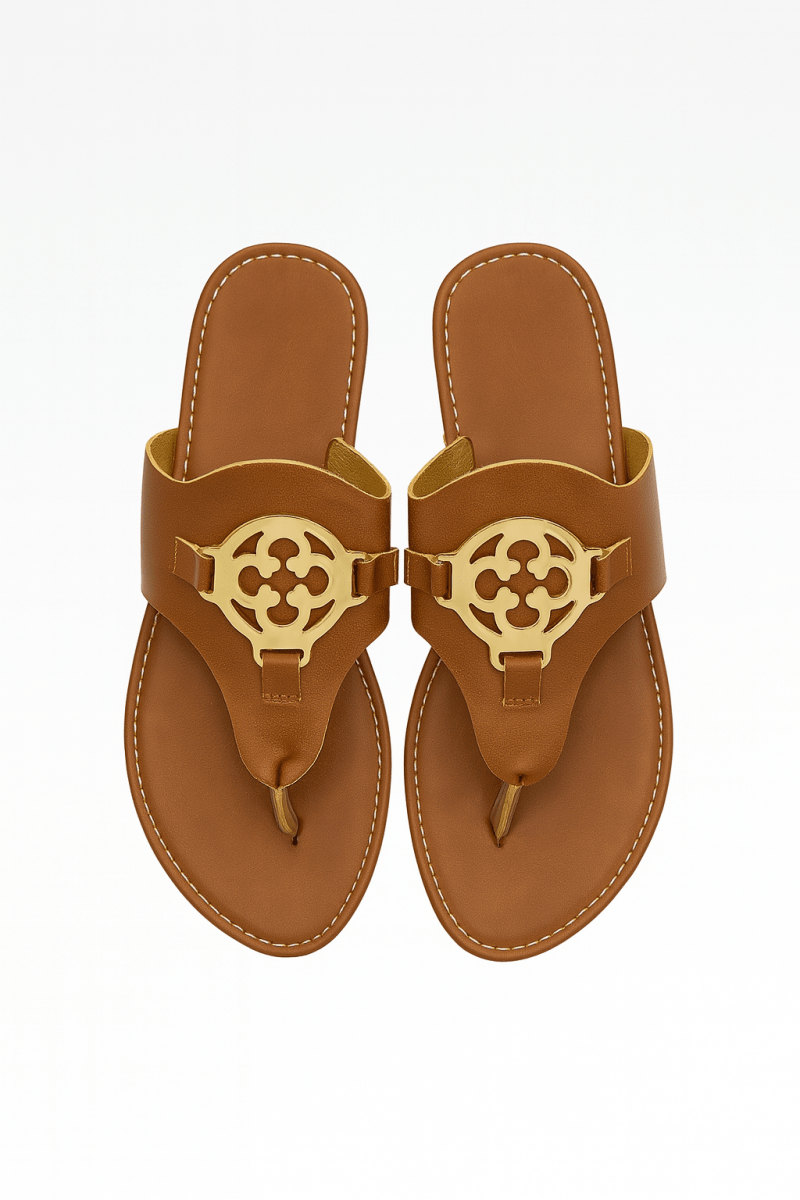 Sandalias planas cuero sintético con adorno metálico verano - Carmen Modas - Sandals