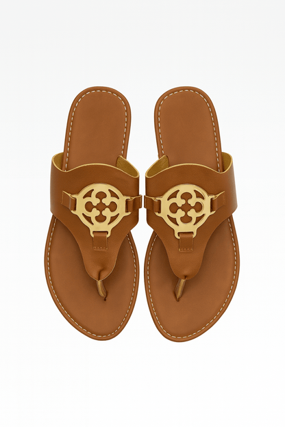 Sandalias planas cuero sintético con adorno metálico verano - Carmen Modas - Sandals