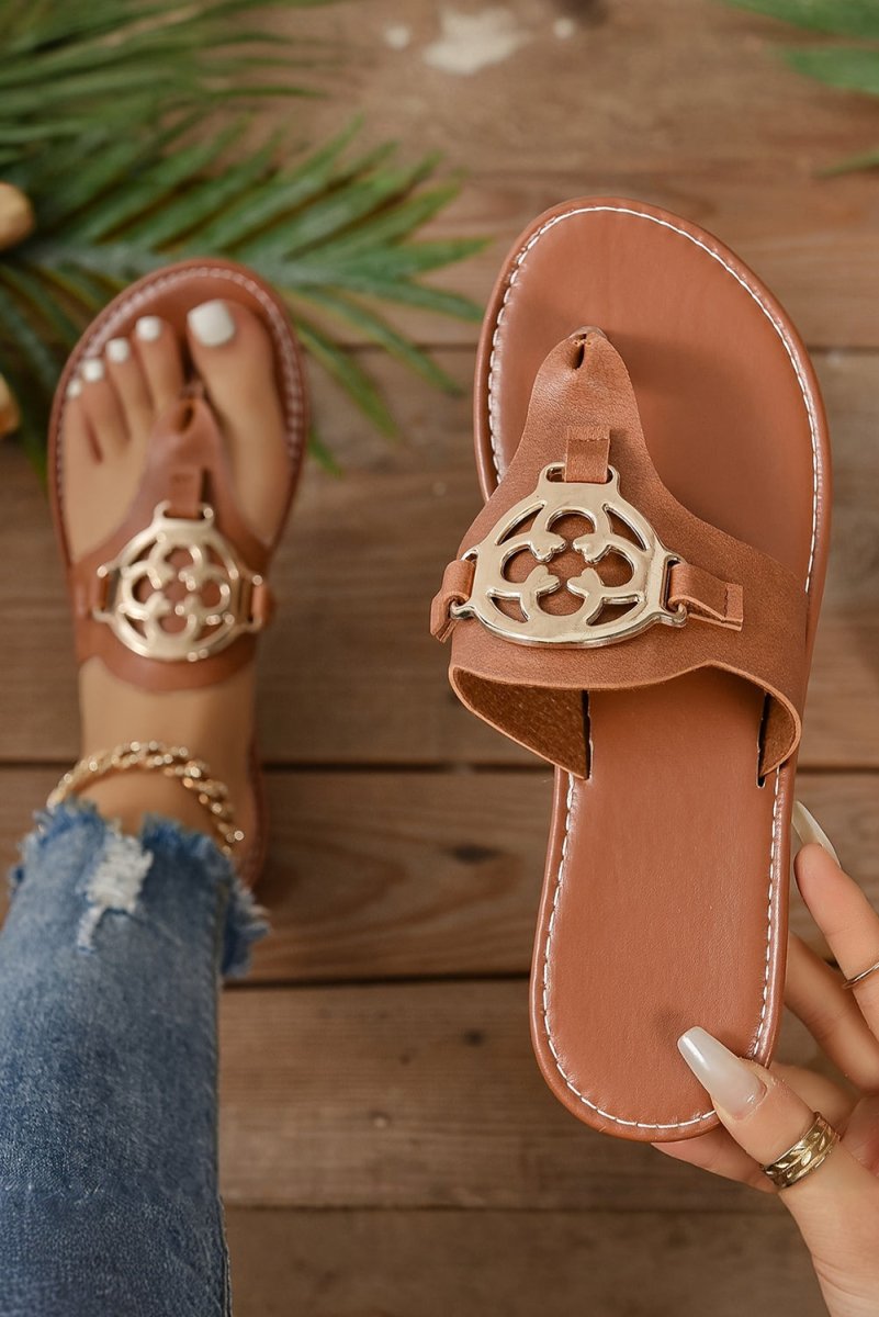 Sandalias planas cuero sintético con adorno metálico verano - Carmen Modas - Sandals