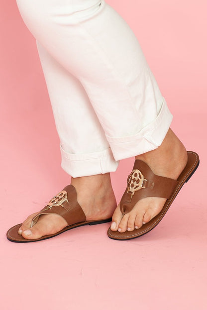 Sandalias planas cuero sintético con adorno metálico verano - Carmen Modas - Sandals