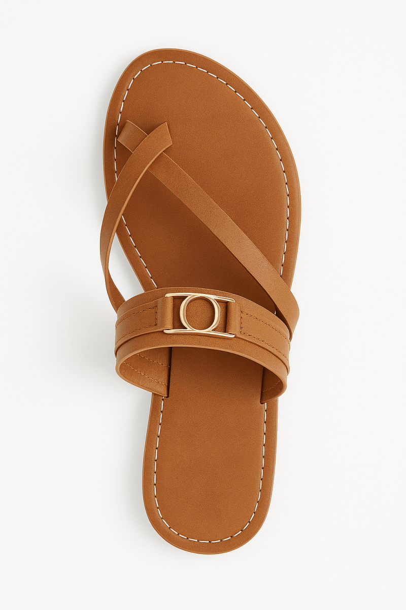Sandalias planas cuero sintético cruzadas con hebilla metalizada - Carmen Modas - Sandals