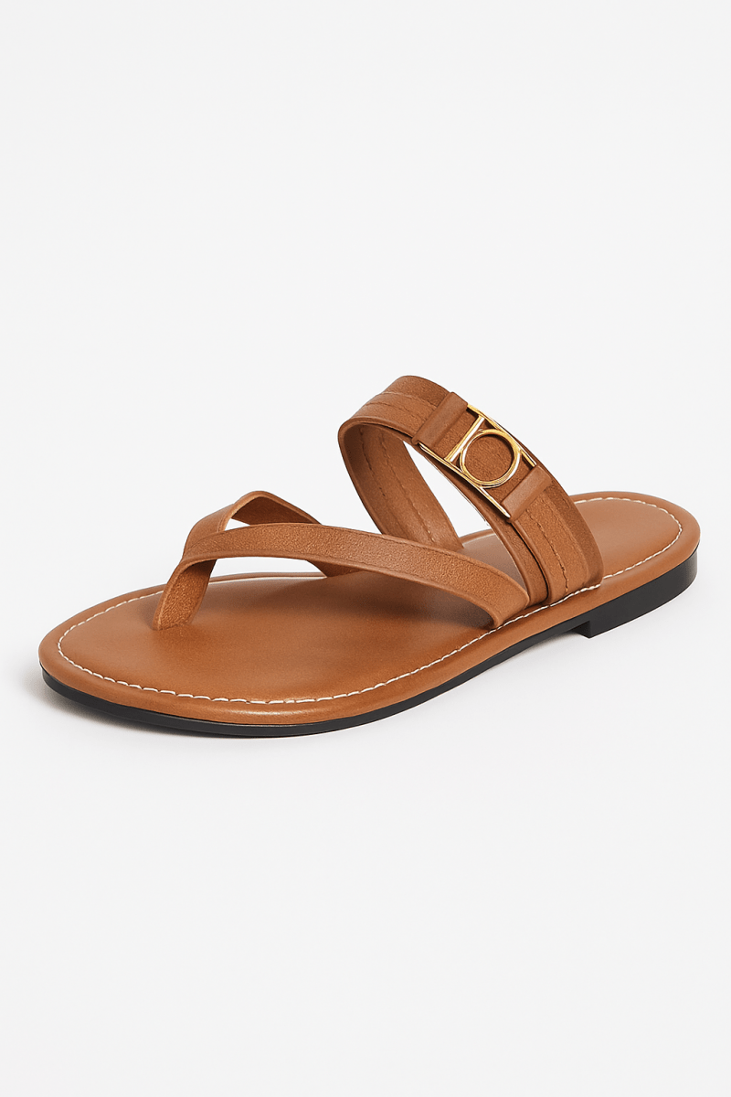Sandalias planas cuero sintético cruzadas con hebilla metalizada - Carmen Modas - Sandals