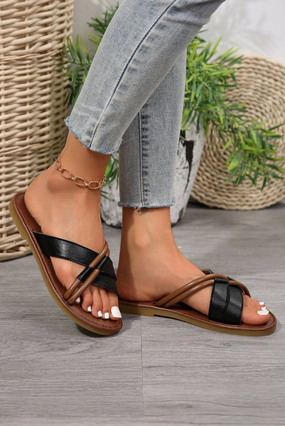 Sandalias planas negras cruzadas sintéticas verano casual - Carmen Modas - Sandals